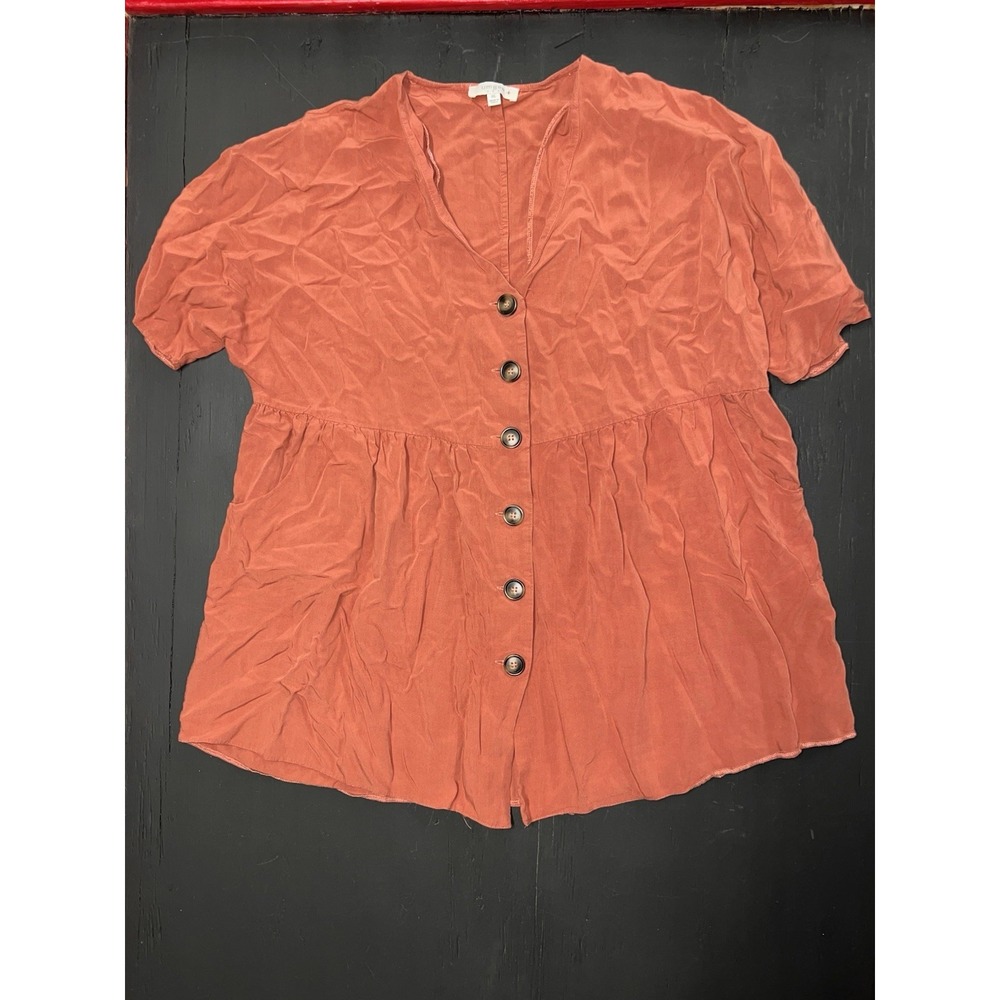 UMGEE Tunic Top‎ Womens Fit Flare Orange Cotton Faux Button Up Pockets Sz L